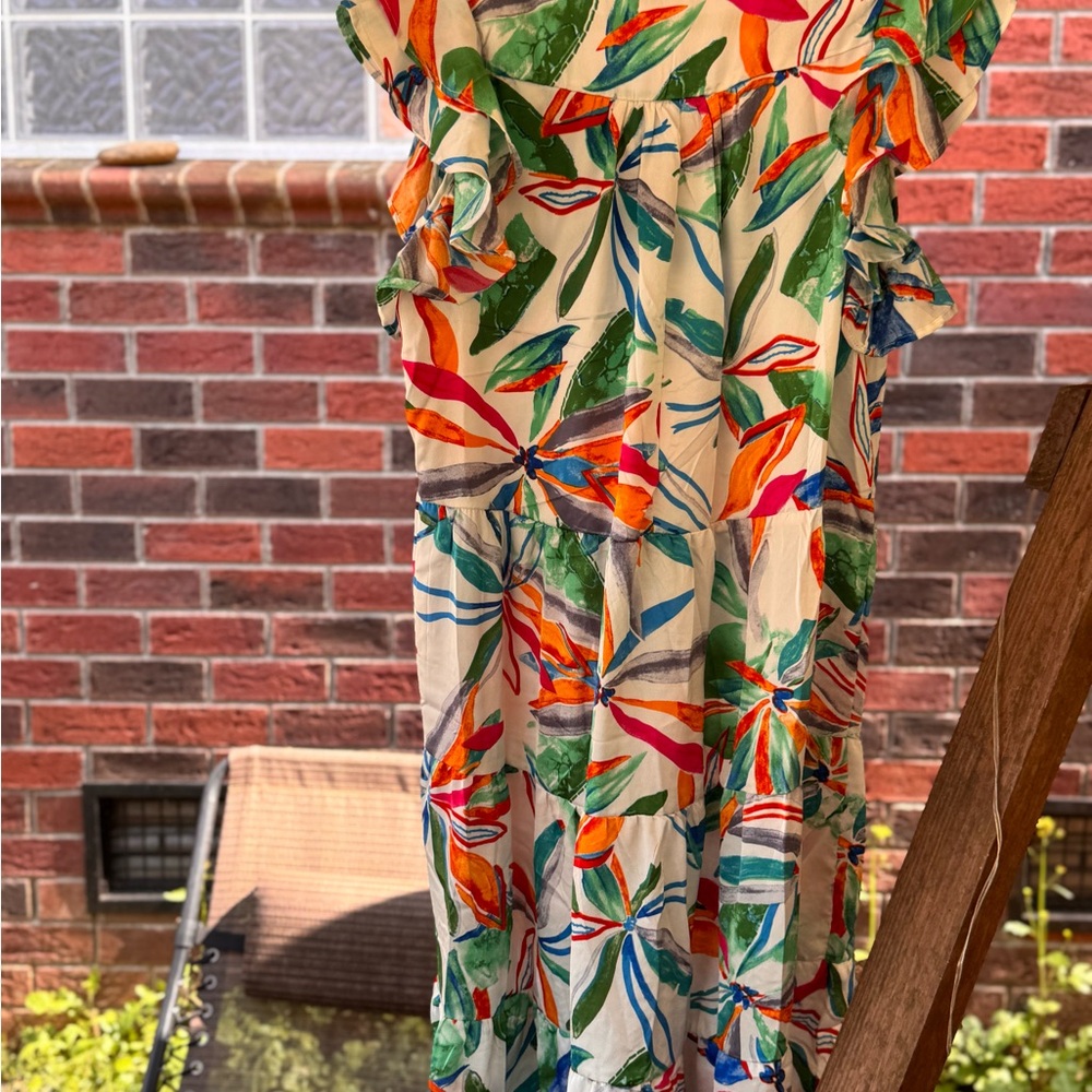 Umgee White Multicolor Floral Tiered Midi Dress - Picture 7 of 10